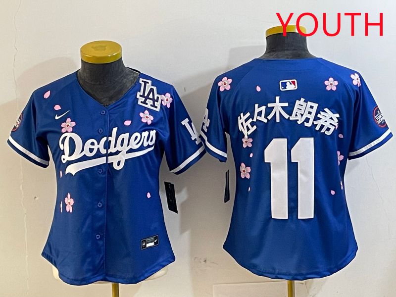 Youth Los Angeles Dodgers #11 R.Sasaki Blue Sakura Edition 2025 Nike MLB Jersey style 8->youth mlb jersey->Youth Jersey